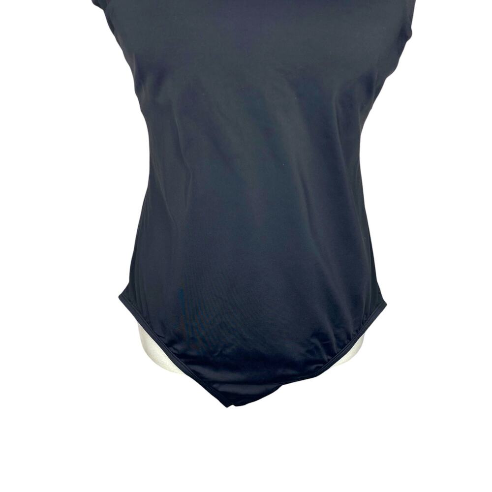 Time and Tru One Piece Swimsuit Black Ruffle Strap V Neck Size 2X 20W-22W Retro - Picture 6 of 16